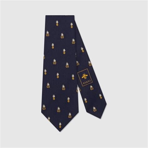 Navy Silk Double G And Pineapples Tie 